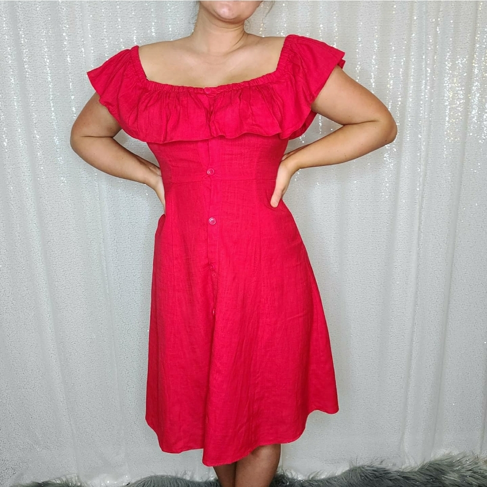 SOLD!!!! Forever 21 Off The Shoulder Red Dress - Picture 1 of 4